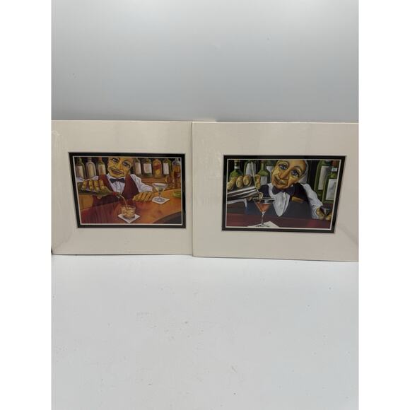 Will Rafuse Jack & Basil Bartender Art Prints Set of 2 2001 Whimsical Bar Pub - Picture 1 of 8